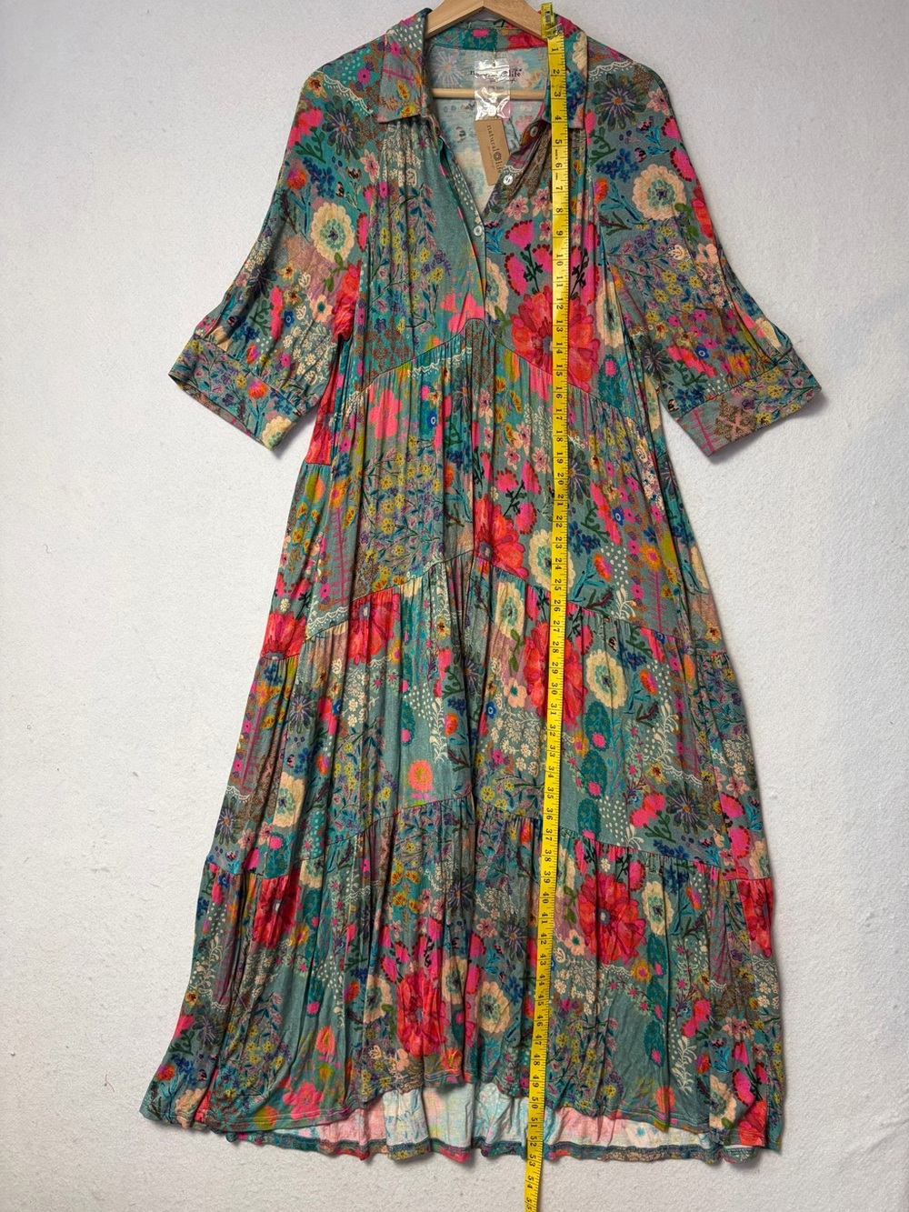 Natural Life Rebecca ButterSoft Blue Garden Patchwork Floral Midi Dress L NWT - Picture 14 of 14